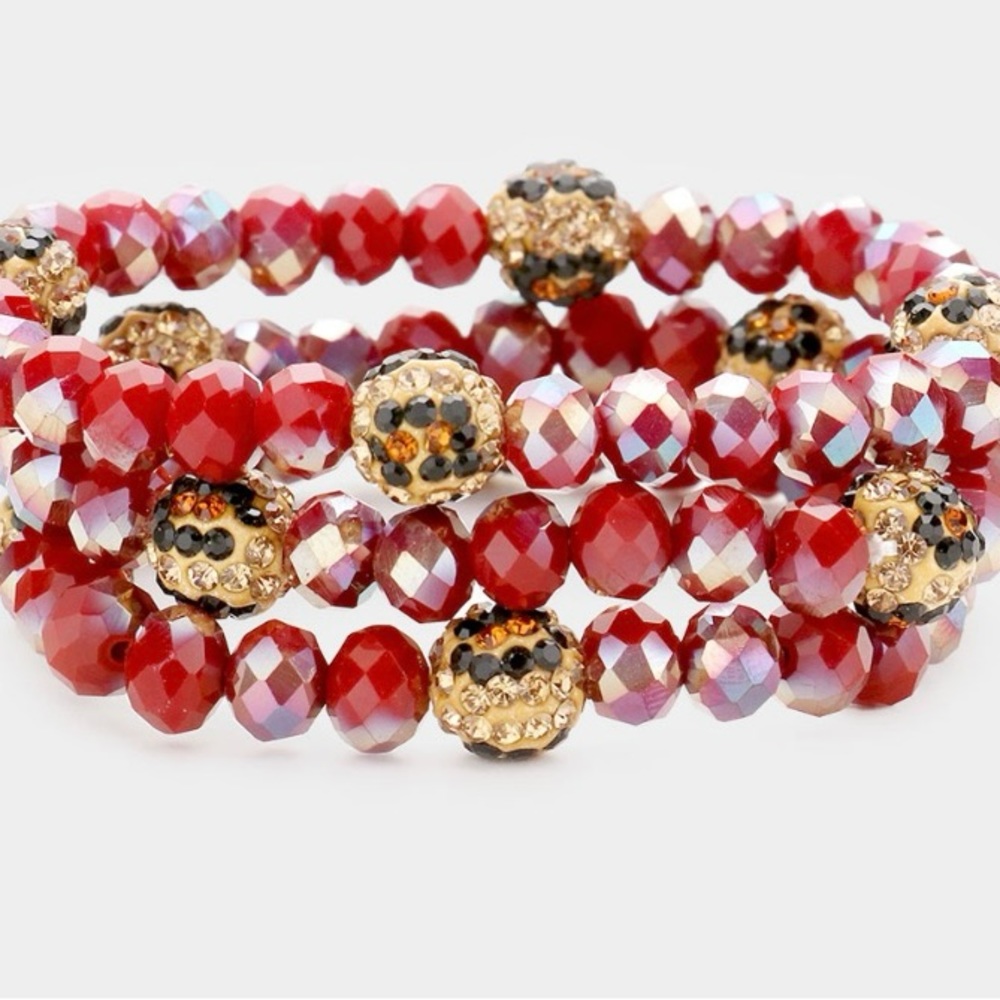 💥3 PCS- Leopard Pattern Shamballa Ball Faceted Bead Stretch Bead Bracelets